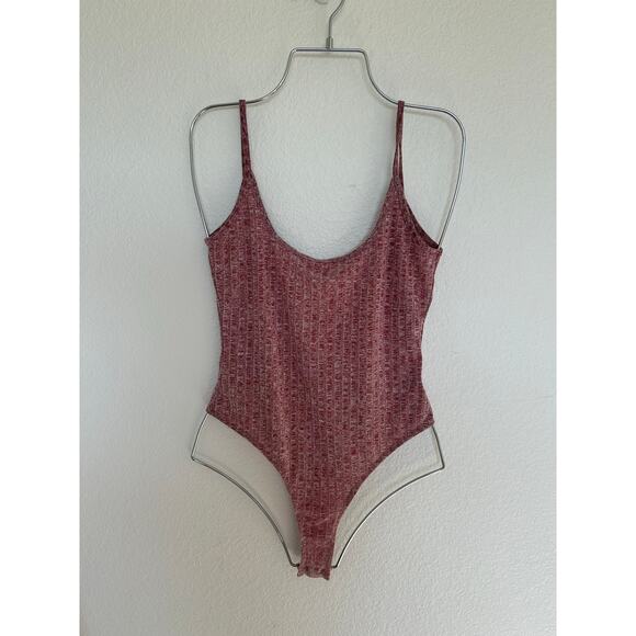 Shein Red Ribbed Low Back Bodysuit - M - Picture 1 of 3